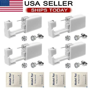 4× Ear Piercing Disposable Kit Silver Stud Earring Gun DIY Home Self Ear 2023 US - Picture 1 of 11