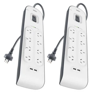 2x Belkin 2M 8 Way Power Board Outlet Surge Protector 2.4A 2 USB Port Charger - Picture 1 of 1