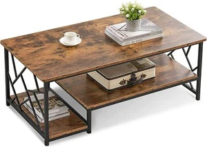 Ivinta Coffee Table with Storage Shelf, Rectangle Center Table with Metal Frame - Picture 1 of 20