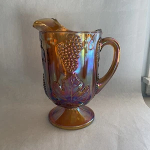 Iridescence Amber Carnival Glass Pitcher Harvest Grape Pattern - Picture 1 of 13