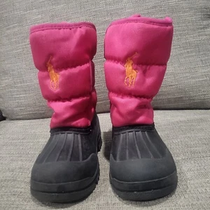 Polo Ralph Lauren Hamilten EZ Pink/Black Youth Snow Boots Size 10 - Picture 1 of 13