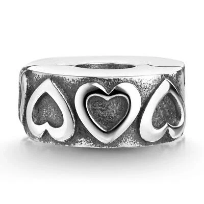 MATERIA Charm Stopper mit Herzen 925 Sterling Silber für Armbänder mit Gewinde - Bild 1 von 4