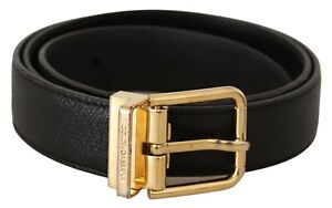 DOLCE & GABBANA Belt Black Solid Leather Gold Metal Buckle 80cm / 3