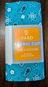 NEW Two (2) Yards Pre-Cut Poly Cotton Fabric in Green Bandana Print. - Picture 1 of 2