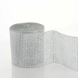 4,75" x 10 yardas CINTA BLING ROLLO DE MALLA DE DIAMANTE DE PLATA, 24 filas - Imagen 1 de 5