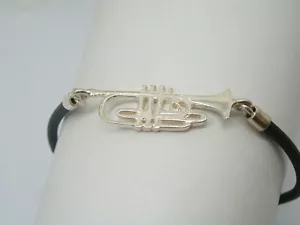 Trompete: Armband aus Silber 925 Und Gummi - Armband Musiker - Musik Music - Bild 1 von 9
