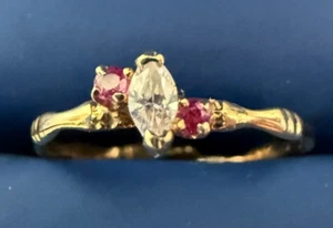 Antique Gold Tone Ruby and Diamond Ring - Picture 1 of 6