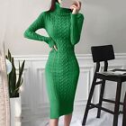 Womens Long Sleeve Turtleneck Sweater Dresses Knitted Bodycon Midi Jumper New