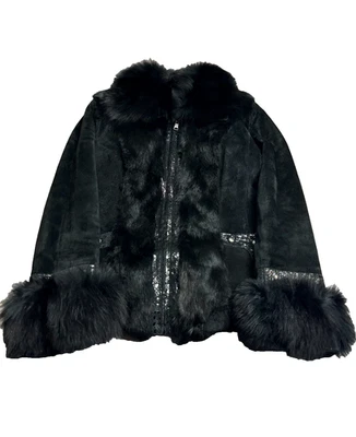 ¡DE COLECCIÓN INCREÍBLE TIPO RICK OWENS! CHAQUETA ABRIGO PIEL/PIEL PIEL DE OVEJA Mujer Talla S Foto 1 de 4