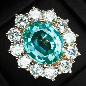 Bluish Green Paraiba Tourmaline 10.25Ct 925 Sterling Silver Handmade Halo Rings - Picture 1 of 9