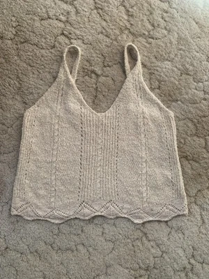 NWOT ANTHROPOLOGIE LITE BEIGE w/PINK FLECKS KNIT LOWCUT TANK SIZE M - Image 1 of 4