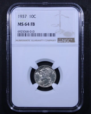 1937 Mercury Dime - 10c NGC MS64 FB - Full Bands - Image 1 of 4