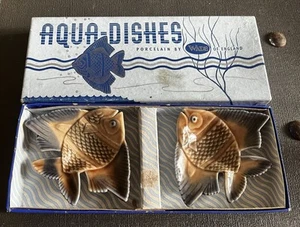 Boxed Wade Aqua-Dishes. Pair Of Porcelain fish Trinket Dishes . 3” X 4” - Picture 1 of 5