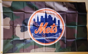 New York Mets Camo Woodland Camouflage MLB Baseball Flag 3x5Ft W/ Grommets - Picture 1 of 2