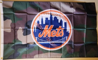 New York Mets Camo Woodland Camouflage MLB Baseball Flag 3x5Ft W/ Grommets - Image 1 of 2