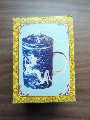 Japanese Sango China Vintage Blue Porcelain Loose Leaf Tea Infuser Lidded Mug - Image 1 of 4