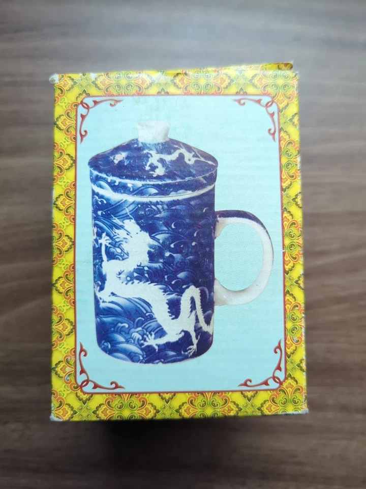 Taza japonesa Sango China vintage de porcelana azul hojas sueltas infusor de té con tapa Foto 1 de 4