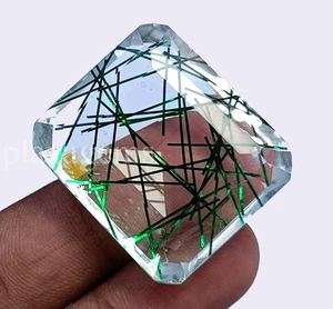 Huge 85.60 Ct Emerald Cut Green Rutilated Quartz | Loose Stone 5ARY - Picture 1 of 7