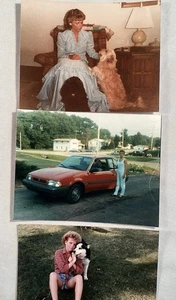 80’s Fashion Lot 3 FOTOS Young LADY Mercury Tracer Dogs Vintage - Bild 1 von 4