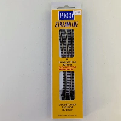 PECO SL-E387F N Scale Electrofrog Left Hand Curved Turnout Code 55 - Image 1 of 2