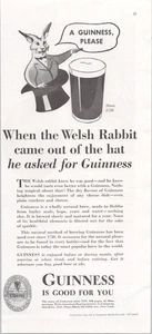 Anuncio impreso original Guinness 1937 cerveza de conejo galés de colección - Imagen 1 de 1