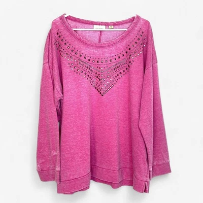 Sudadera para mujer Avenue rosa jaspeado adornada cuello redondo talla 18/20 usada Foto 1 de 4