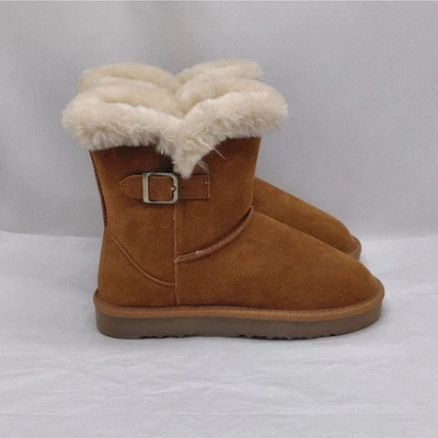Botas de tornozelo femininas Style & Co tamanho 6 minúsculas 2 camurça castanha pele sintética shearling novas na caixa - Imagem 1 de 4