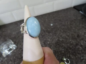 Vintage Hand Crafted - 925 Silver Aquamarine Cabochon Ring Size U - 11.6g - Picture 1 of 19