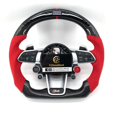 Volante LED de fibra de carbono personalizado para Audi R8 TTRS TT Quattro 4S 8S 2016+ Foto 1 de 4