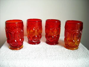 Vintage L.E. Juego de 4 vasos de vidrio Smith Moon & Star Amberina - Imagen 1 de 4