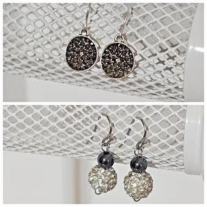 Dangle Rhinestone Ball Earrings Silver Hooks & Kenneth Cole Rhinestones Sparkle - Picture 1 of 10