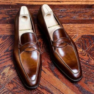 Mocassino slip on da uomo in pelle mocassino scarpe fatto a mano da uomo - Foto 1 di 7