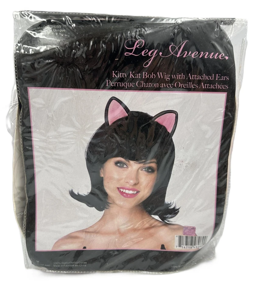 Peluca Gatito Negro Kat Bob con Orejas Rosa Adjunta Accesorio de Disfraz - Talla Única Foto 1 de 1