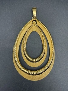 Vtg MCM Crown Trifari Double Teardrop Pendant Necklace Gold Tone Signed 1960"s - Picture 1 of 8