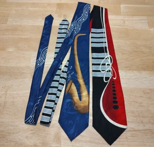 2 NOVELTY Neckties Piano Saxaphone polyester / silk  Dimoda Forte 58" - Picture 1 of 4
