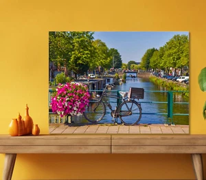 Bicycle & Amsterdam Canal 5mm thick Plastic Poster Ready to Hang 60x45cm - Picture 1 of 3