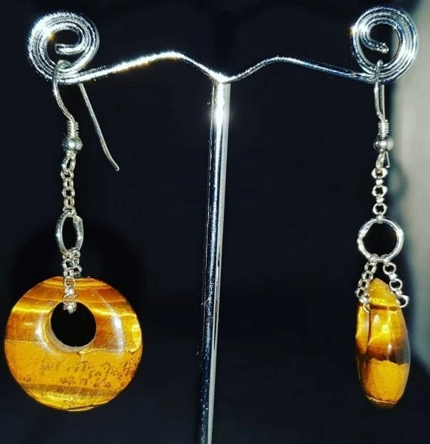 Orecchini pendenti in Occhio di Tigre e Argento 925  - Immagine 1 di 1