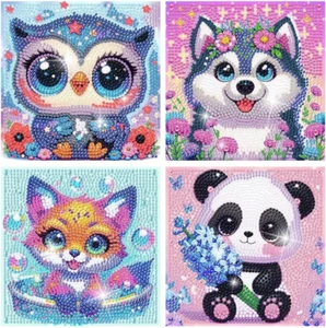4er-Pack Cartoon Tier Diamond Painting Kits 6 x 6 Zoll voller Bohrer für Kinder Wanddekoration - Bild 1 von 7