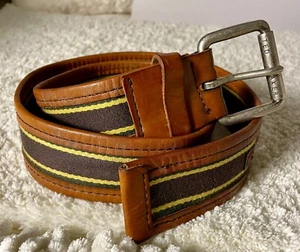 Ted Baker Leather And Canvas Striped Belt. Navy Brown Yellow. 32 - Picture 1 of 21