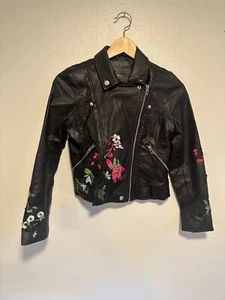 BLANKNYC - Girls Embroidered Floral Faux Leather Moto Jacket in Large - Picture 1 of 7