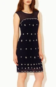 MONSOON LANIKAI SHEER BLACK EMBELLISHED CHIFFON PENCIL SHIFT DRESS 12 NWOT £119 - Picture 1 of 14