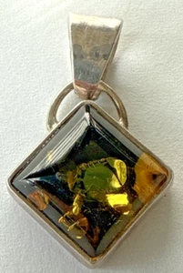 925 massiv Sterling Silber Honig Baltischer Bernstein eckig schöner Anhänger - Bild 1 von 4