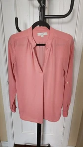 Ann Taylor Loft Women's Blouse Rose Pink Size S Roll-Up Sleeves V-Neck - Picture 1 of 10