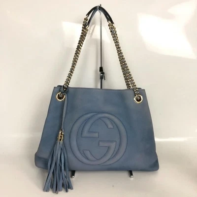 Bolso de Mano GUCCI Cadena Cuero Azul Marino Soho Enclavamiento Borla G Mujeres de Japón Foto 1 de 4