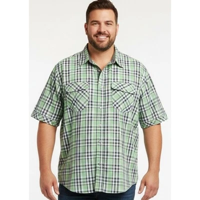 Camisa Rocawear Para Hombre Grande y Alto 2x Verde Gris Cuello A Cuadros Algodón Cierre a Presión Foto 1 de 4