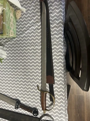 Middle Eastern Style Cutlass Officers Sword Pakistan Made With Leather Sheath - Image 1 of 4