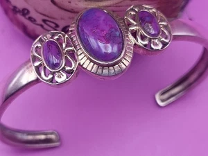 Sterlingsilber lila Türkis Armreif Armband 7" insgesamt einschließlich Lücke 18 Gramm - Bild 1 von 8