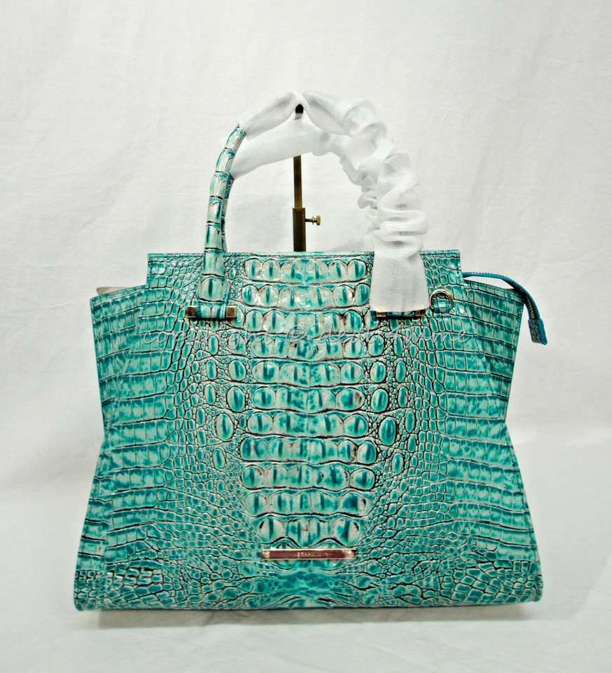 BRAHMIN PRISCILLA MINERAL BLUE OCEAN LEATHER SATCHEL HANDBAG