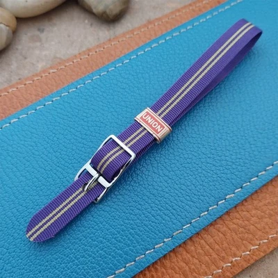Винтажный 10 мм фиолетовый и зеленый Perlon женщины одиночный проход 1960-х классический ремешок для часов - Изображение 1 из 4