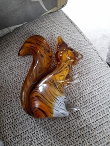 Murano Style amber Art heavy Glass Squirrel Figurine – 7" Tall Sculpture - Picture 1 of 10
